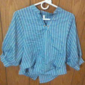 WOMEN OFFICE BLUE AND WHITE STRIPES  BLOUSE